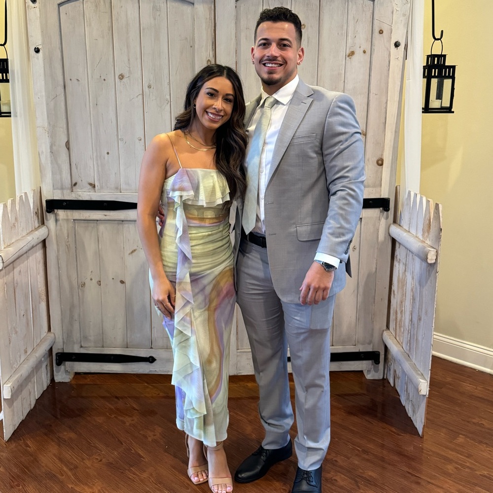 Ruffled printed tulle dress